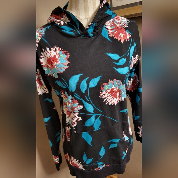 Lildy Super Soft Hoodie Sweatshirt Black Floral Size Small/Medium Turquoise Red - Picture 4 of 9